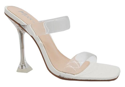 Women Clear Dual Band Clear High Heel Slides Ocean