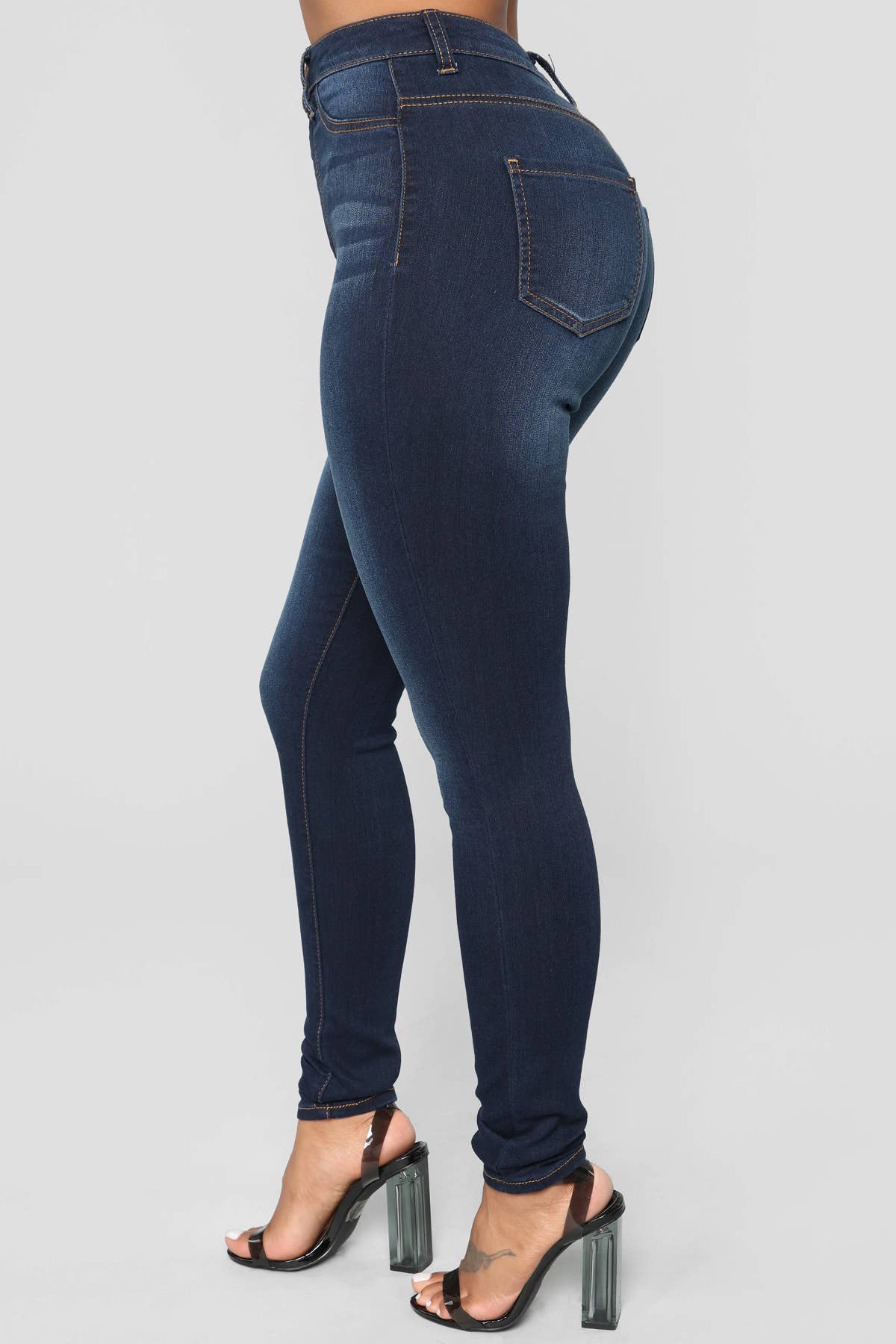 Ultra-high waist stretch hip-lifting denim jeans