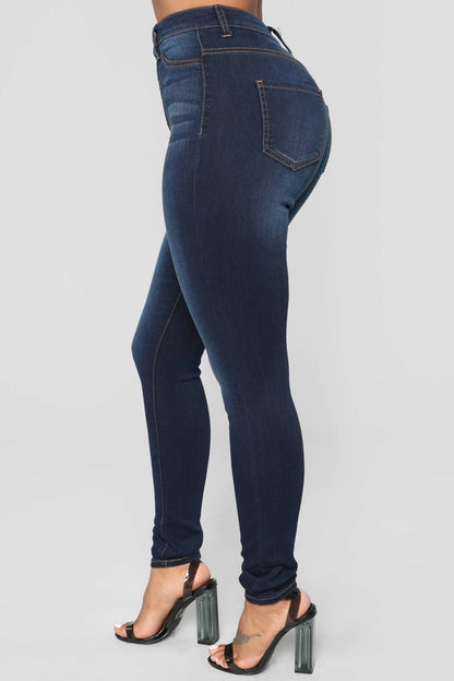 Ultra-high waist stretch hip-lifting denim jeans