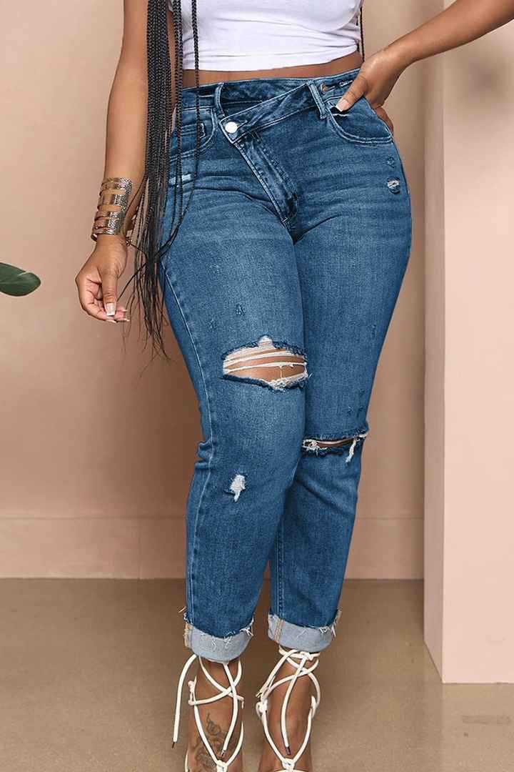 Thigh Ripped high-waisted skinny jeans