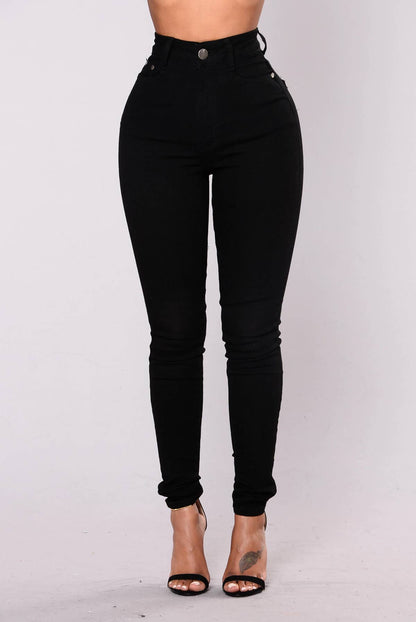Ultra-high waist stretch hip-lifting denim jeans