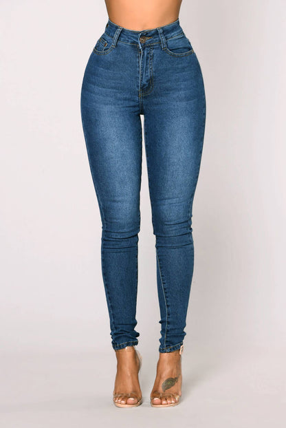 Ultra-high waist stretch hip-lifting denim jeans