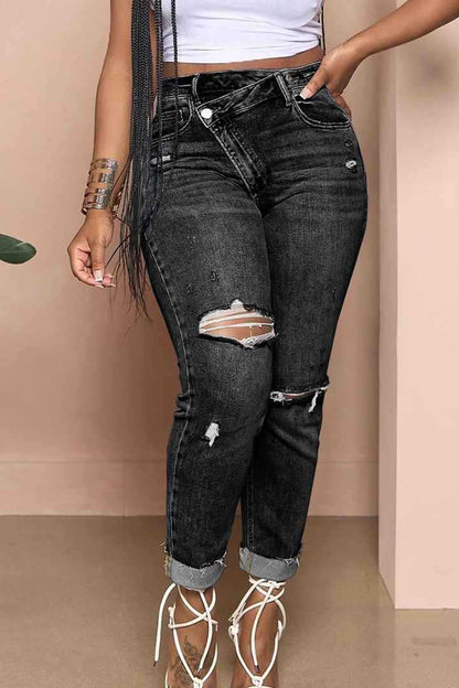 Thigh Ripped high-waisted skinny jeans